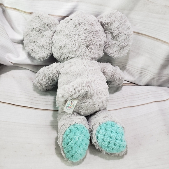 🌞SOLD🌞Spark Create Imagine Gray Teal Elephant Plush Toy Rattle Crinkle 15 Inch - Picture 6 of 9